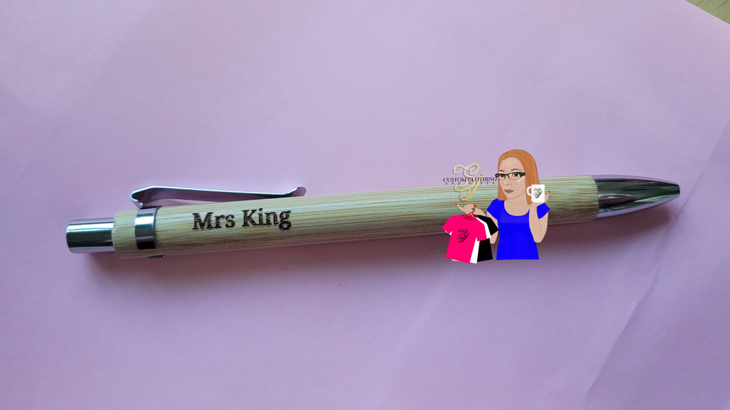 Laser Engraved Personalised Bamboo Pen