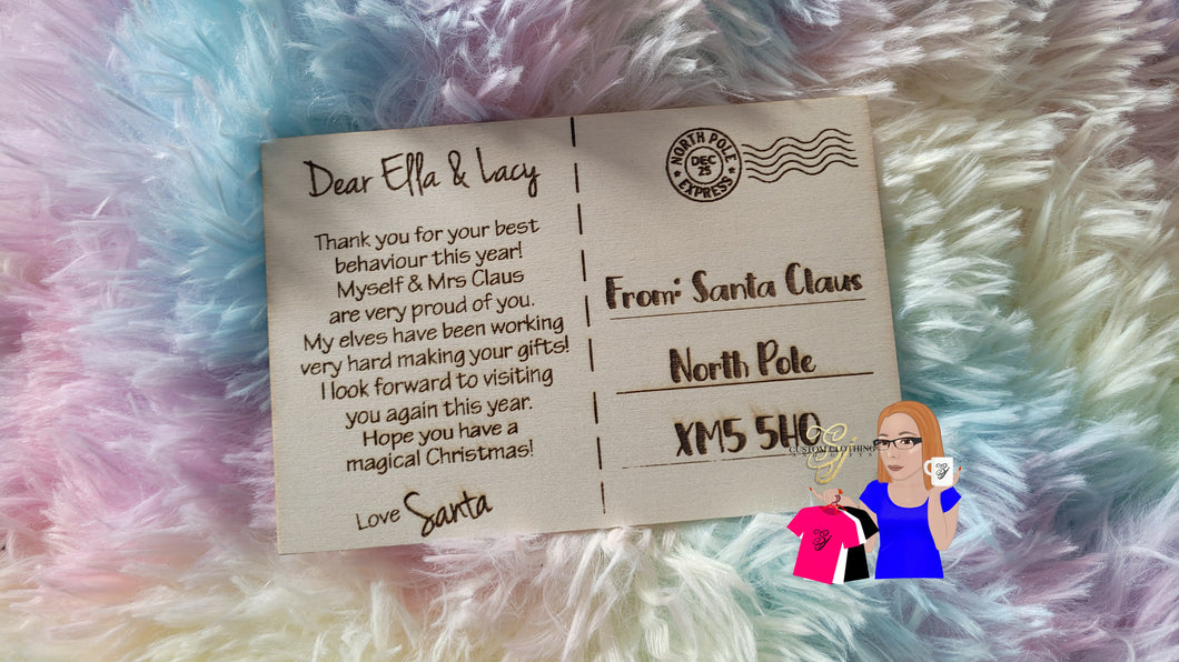 Personalised Laser Engraved Wooden Postcard from Santa