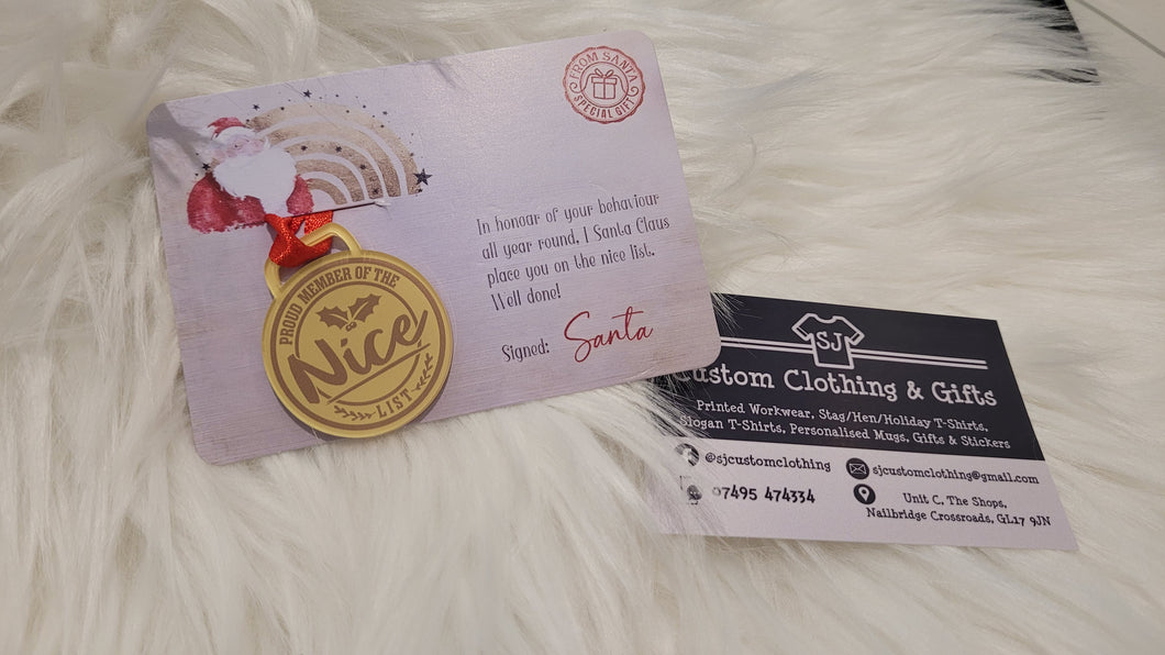 Nice list medal - this is on a short ribbon that hangs on a Xmas tree.