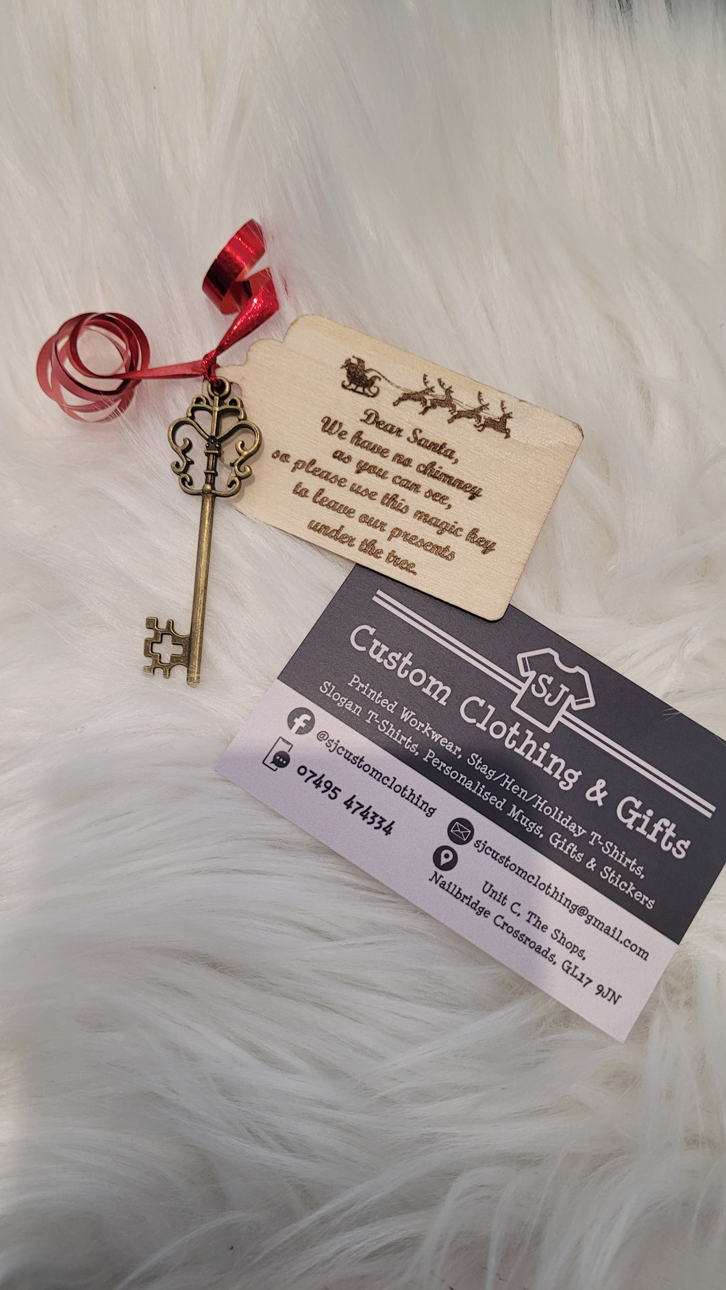 Santa key with wooden laser engraved tag