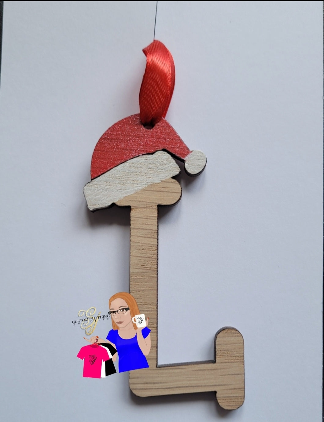 Oak Veneer Santa Hat Initial Baubles