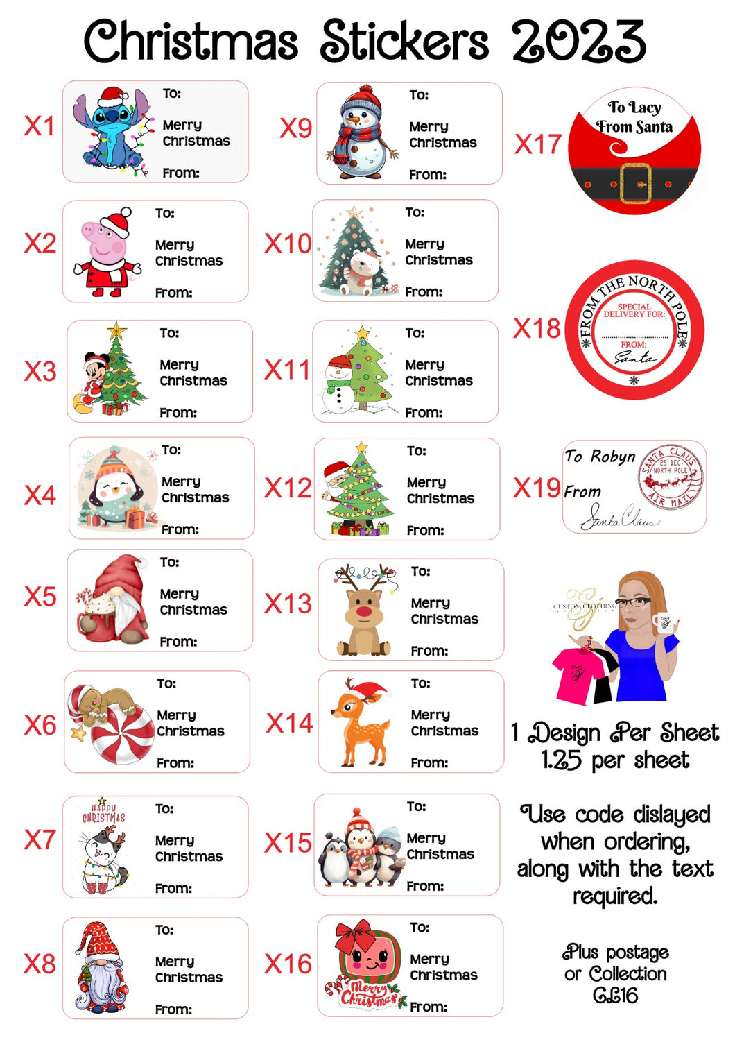 Personalised Christmas Stickers 2023 designs