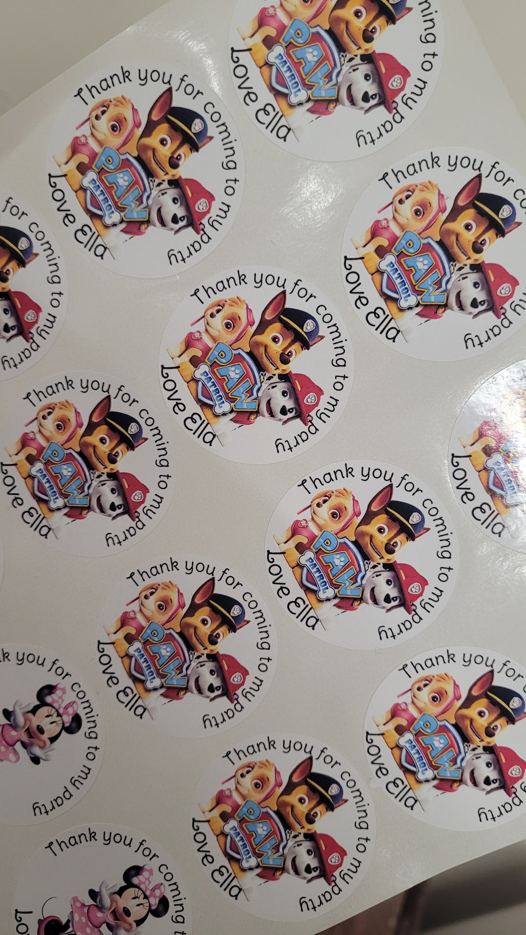 Paw Patrol Party Bag Stickers