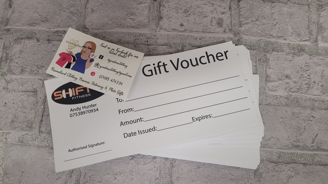 Personalised logo gift vouchers pk30
