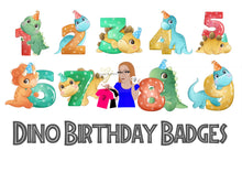 Load image into Gallery viewer, Personalised Dinosaur Birthday Badges
