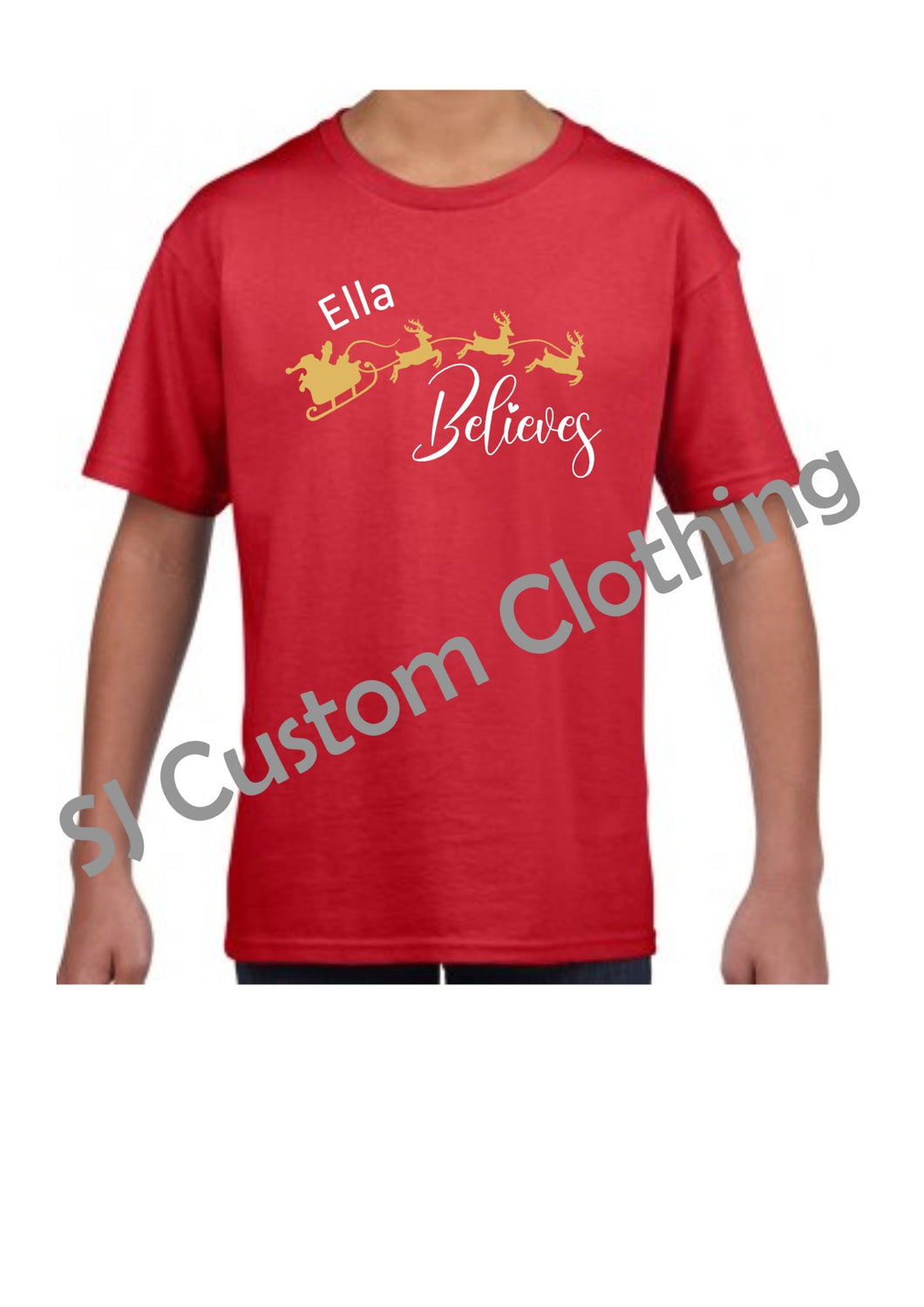 Children's Personalised 'Santa & Reindeer' Believe T Shirt