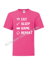 Load image into Gallery viewer, Eat, Sleep, Game, Repeat T Shirt (Adult and Kids)
